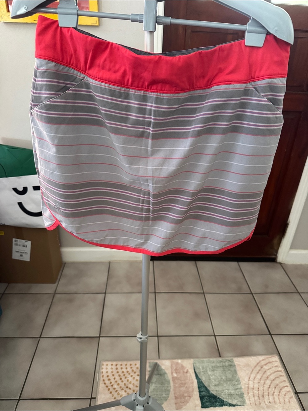 adidas Gray Golf Skort with Pinkish red and Blue Stripe Accents